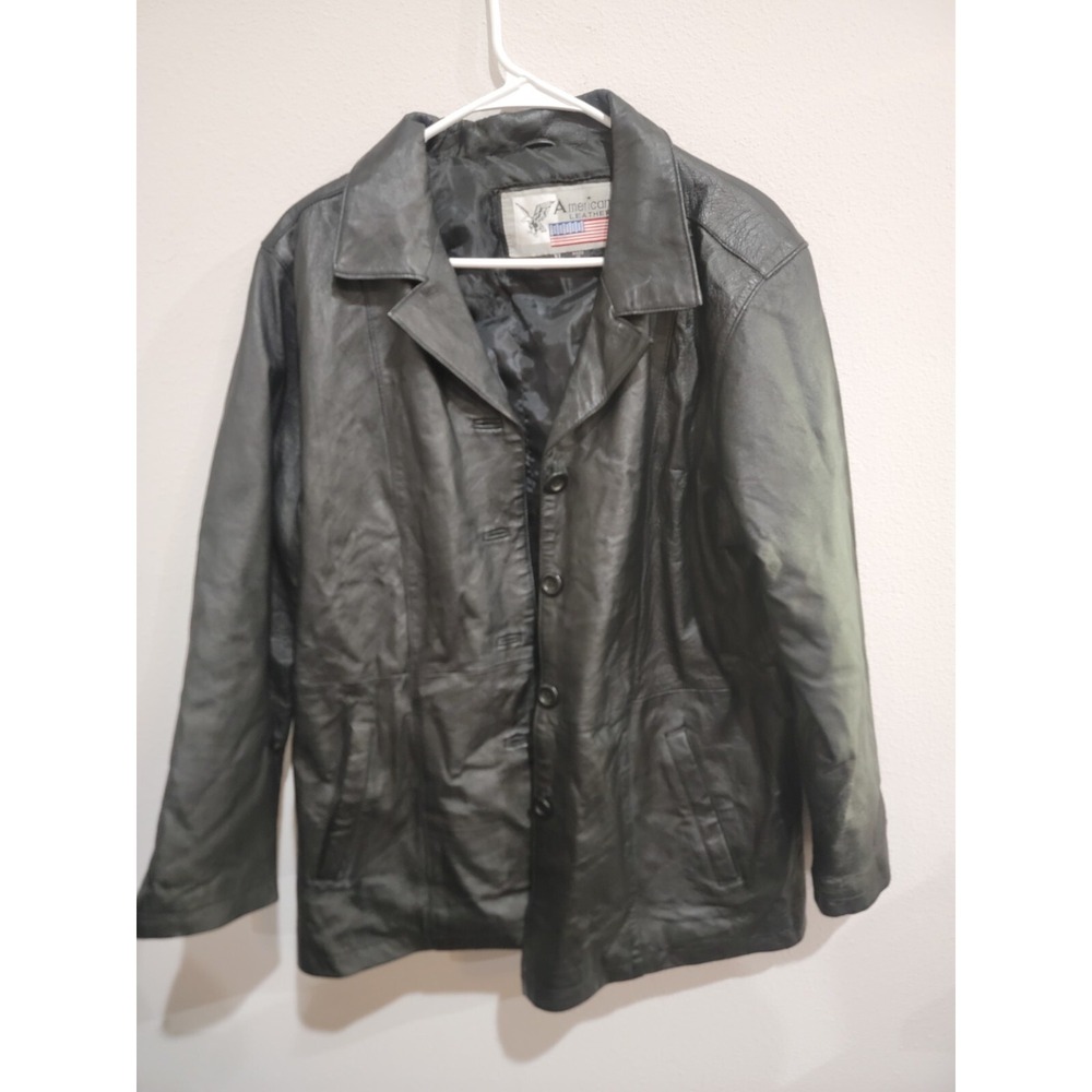 American Leather Jacket Blazer Black Button Up‎ Size XL Vintage Black Classic